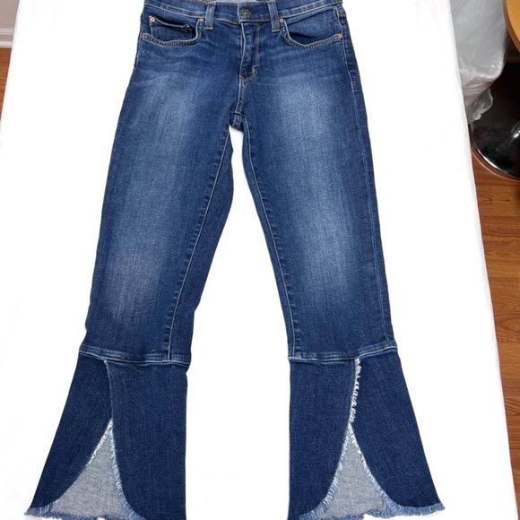 Principle Denim The Flirt Flare Cropped Mi Rise Raw Edge Jeans Size 27 - Picture 3 of 8